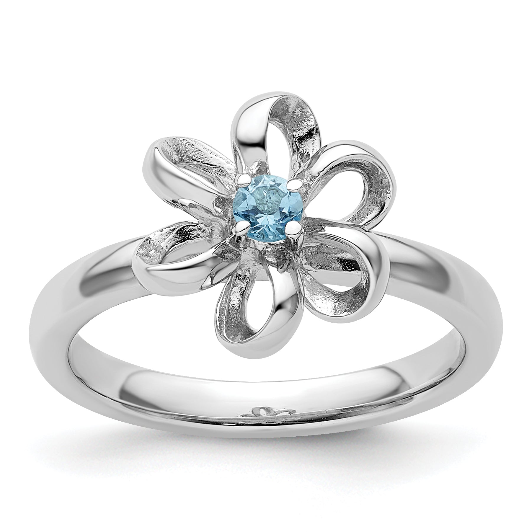 Sterlingsilber Stapelbar Expressions Poliert Blautopas Blume Ring