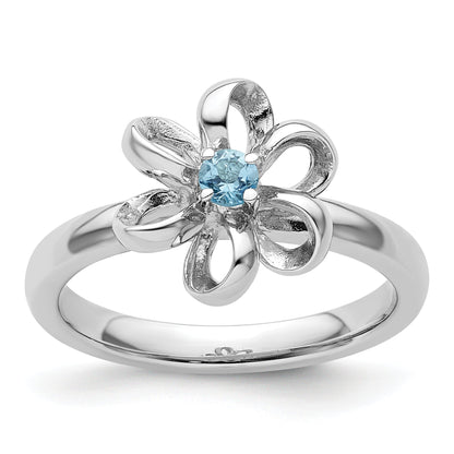 Sterlingsilber Stapelbar Expressions Poliert Blautopas Blume Ring