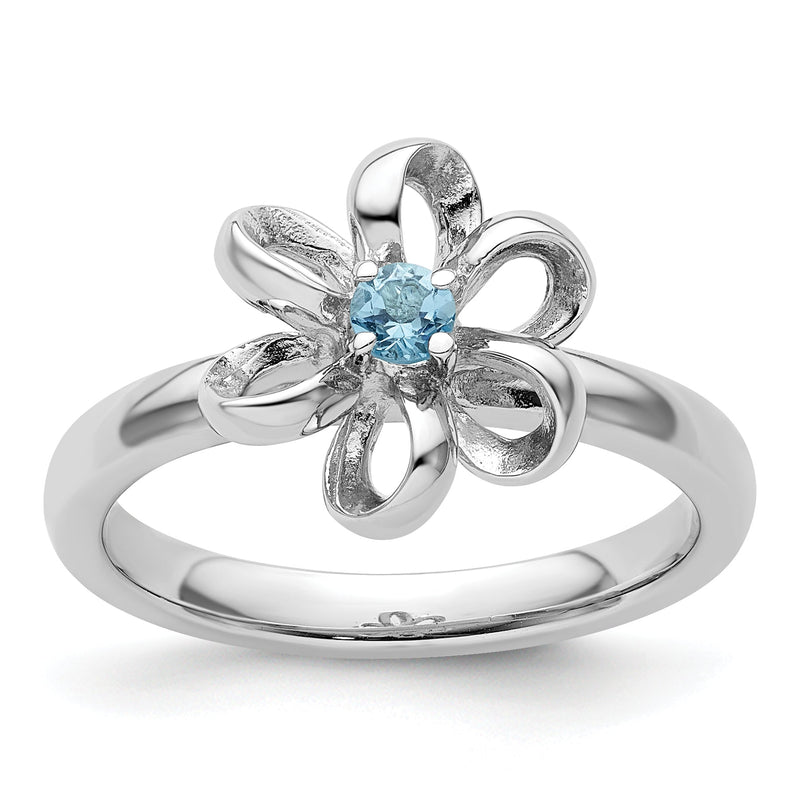 Sterlingsilber Stapelbar Expressions Poliert Blautopas Blume Ring