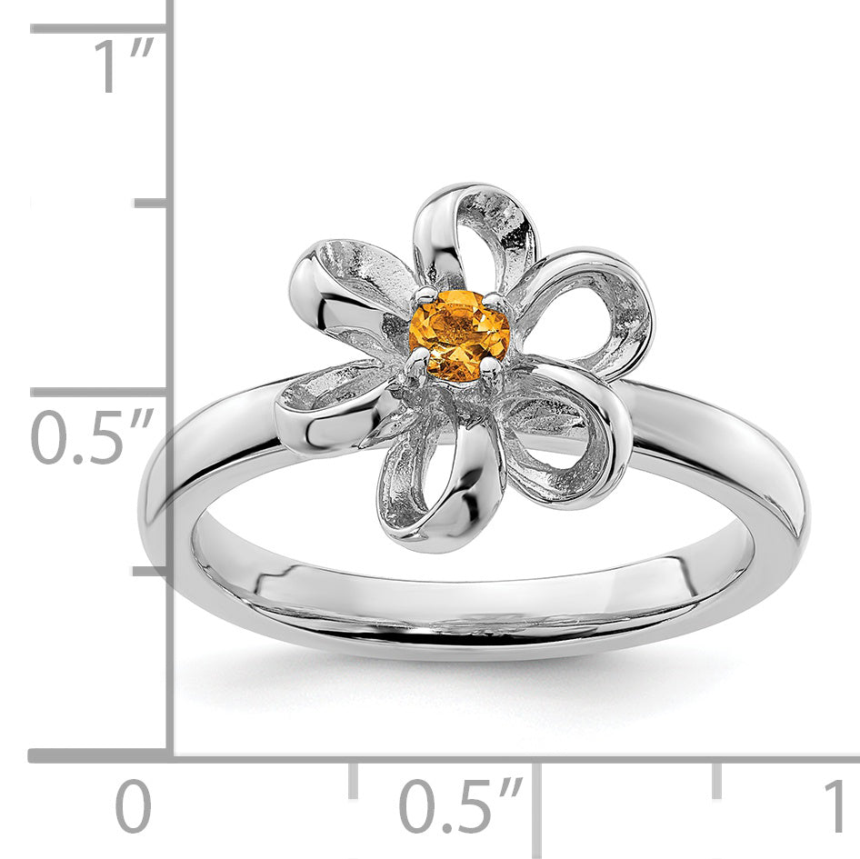 Sterlingsilber Stapelbar Expressions Poliert Citrin Blume Ring