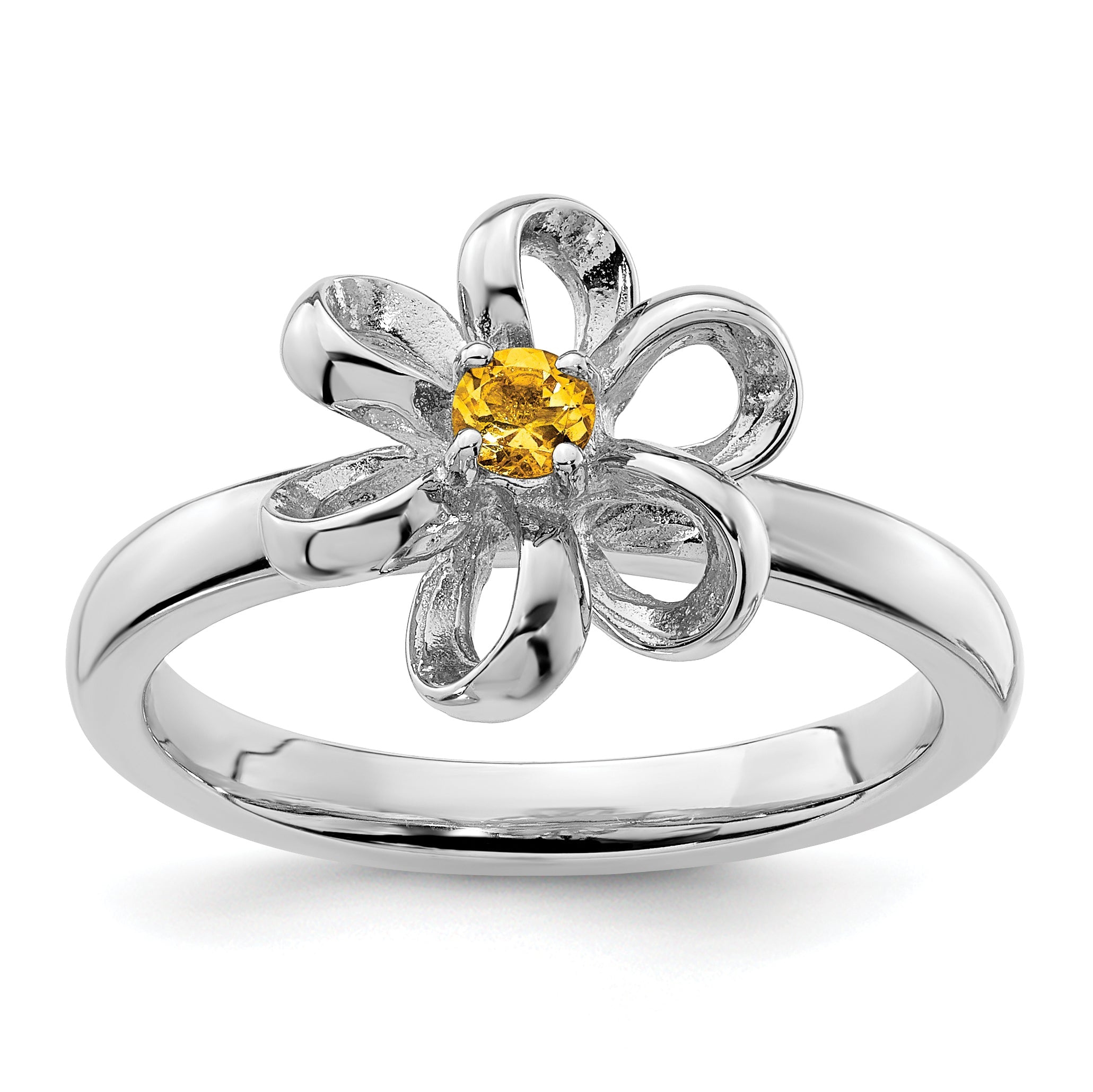 Sterlingsilber Stapelbar Expressions Poliert Citrin Blume Ring