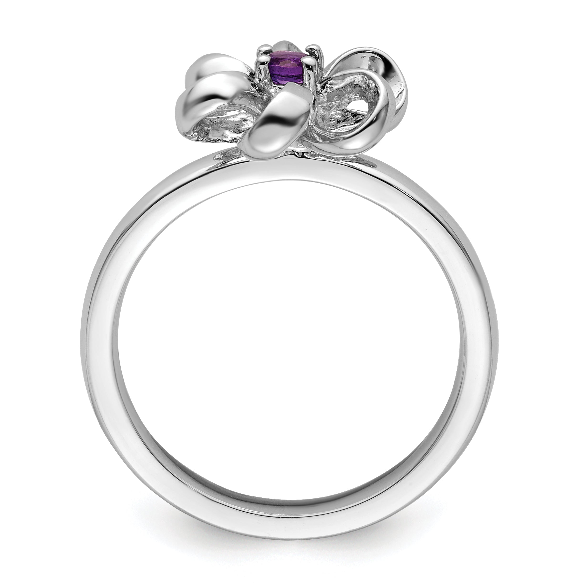 Sterlingsilber Stapelbar Expressions Poliert Amethyst Blume Ring