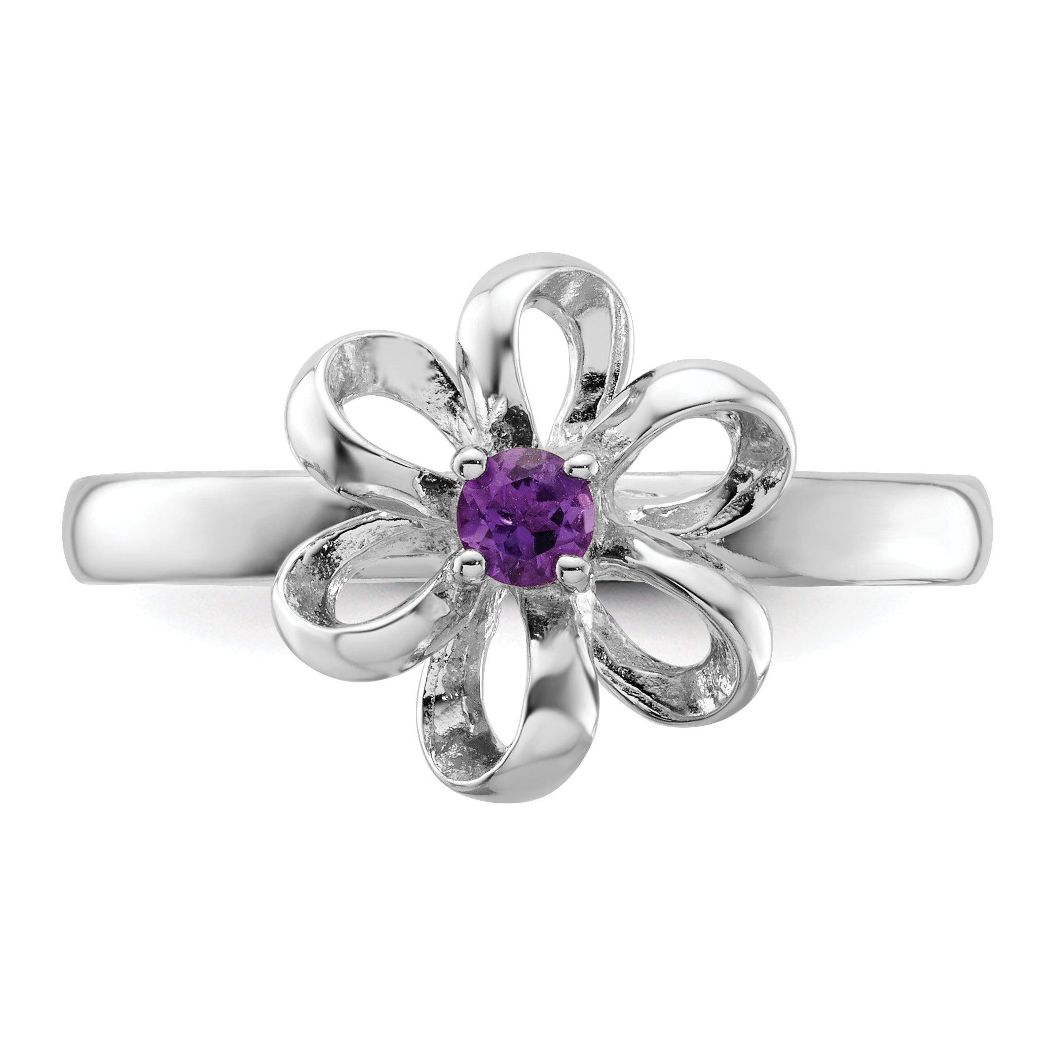 Sterlingsilber Stapelbar Expressions Poliert Amethyst Blume Ring