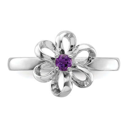 Sterlingsilber Stapelbar Expressions Poliert Amethyst Blume Ring