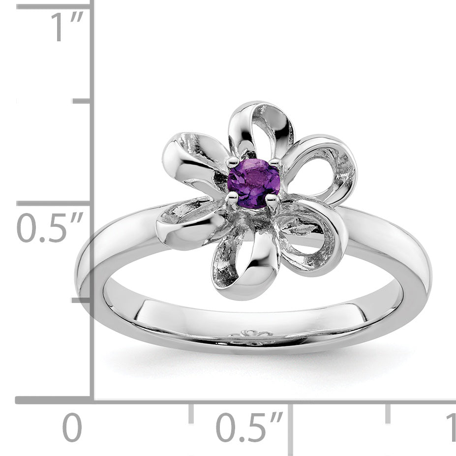 Sterlingsilber Stapelbar Expressions Poliert Amethyst Blume Ring