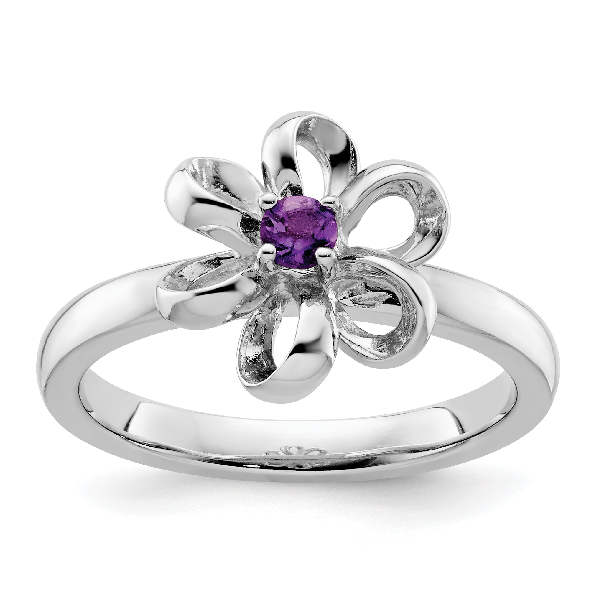 Sterlingsilber Stapelbar Expressions Poliert Amethyst Blume Ring