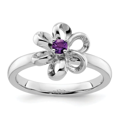 Sterlingsilber Stapelbar Expressions Poliert Amethyst Blume Ring