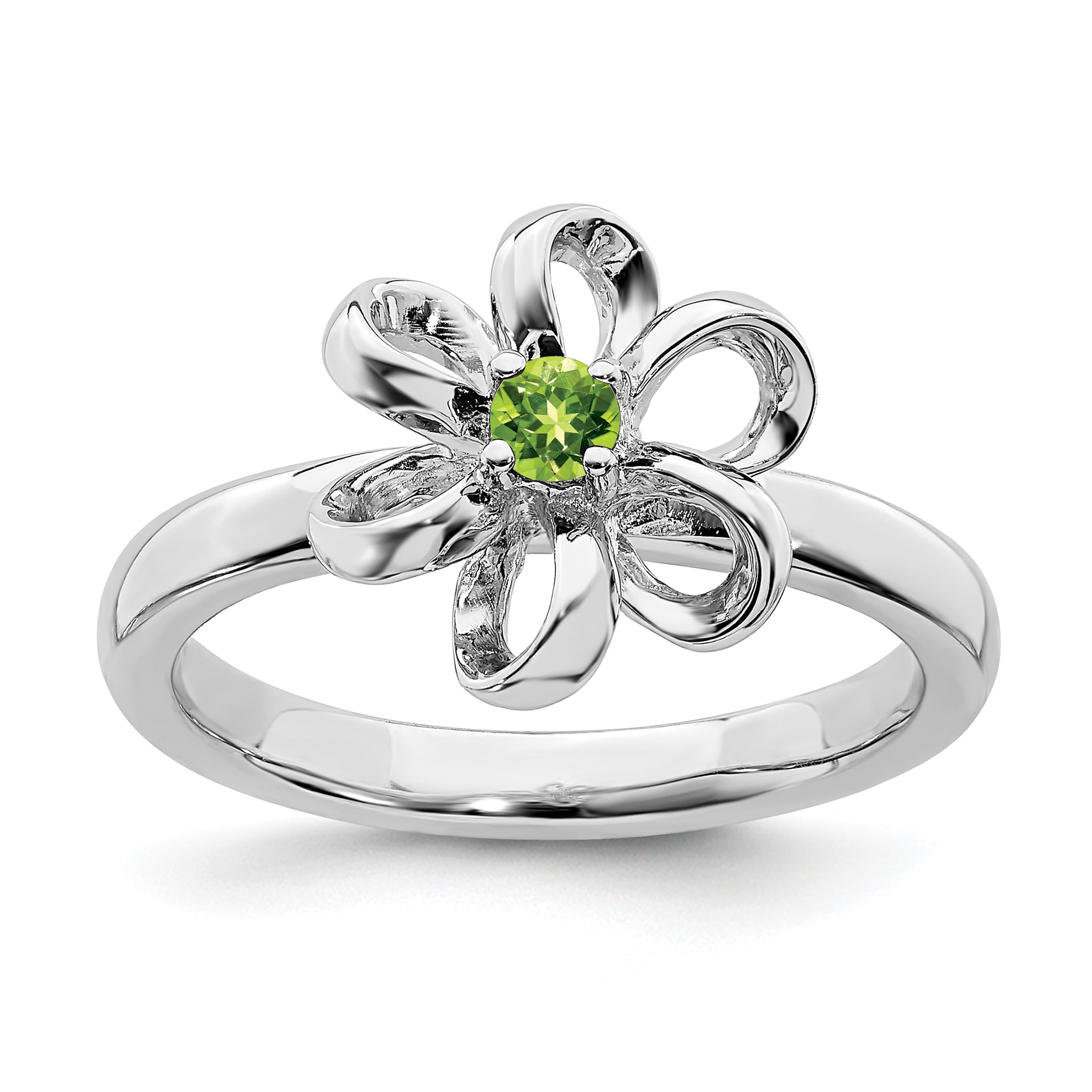 Sterlingsilber Stapelbar Expressions Poliert Peridot Blume Ring