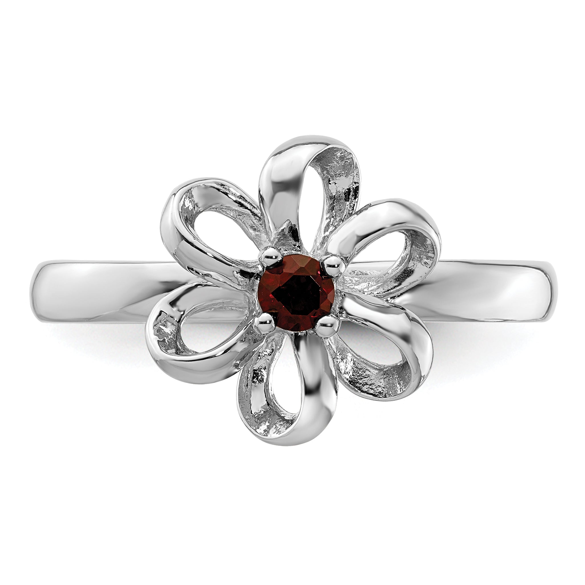 Sterlingsilber Stapelbar Expressions Poliert Granat Blume Ring