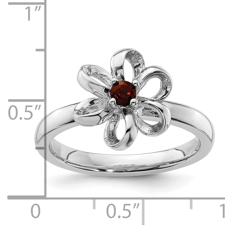 Sterlingsilber Stapelbar Expressions Poliert Granat Blume Ring