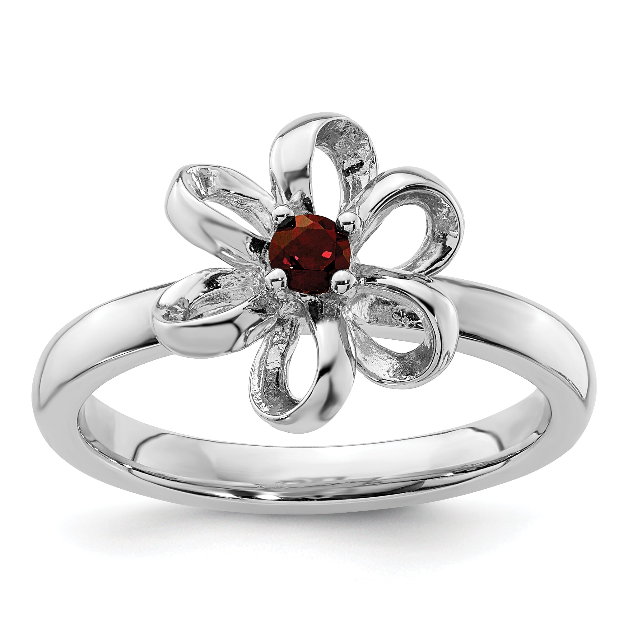 Sterlingsilber Stapelbar Expressions Poliert Granat Blume Ring