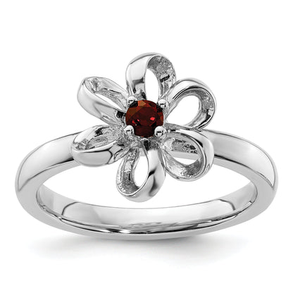 Sterlingsilber Stapelbar Expressions Poliert Granat Blume Ring