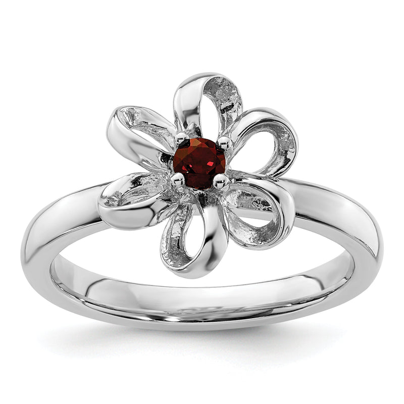 Sterlingsilber Stapelbar Expressions Poliert Granat Blume Ring