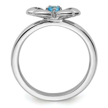 Sterlingsilber Stapelbar Expressions Poliert Blautopas Blume Ring