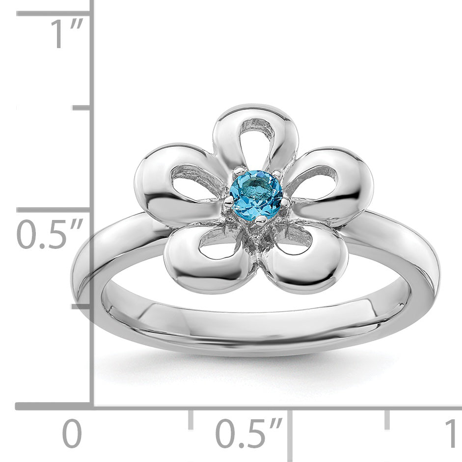 Sterlingsilber Stapelbar Expressions Poliert Blautopas Blume Ring