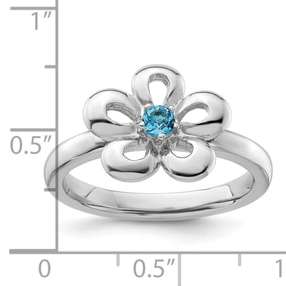 Sterlingsilber Stapelbar Expressions Poliert Blautopas Blume Ring