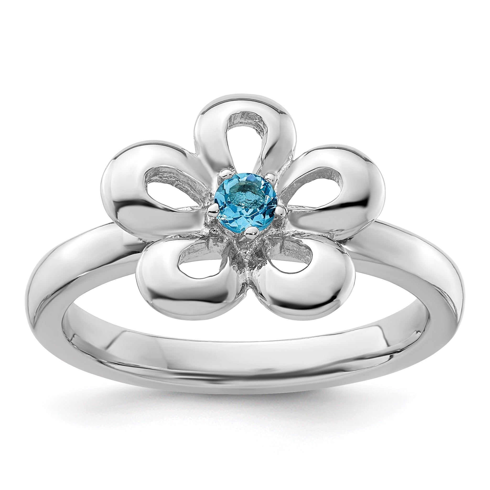 Sterlingsilber Stapelbar Expressions Poliert Blautopas Blume Ring