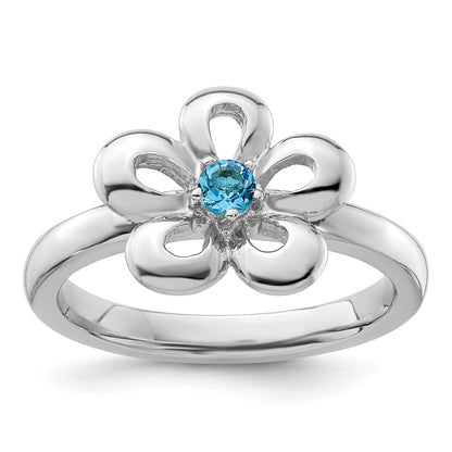 Sterlingsilber Stapelbar Expressions Poliert Blautopas Blume Ring
