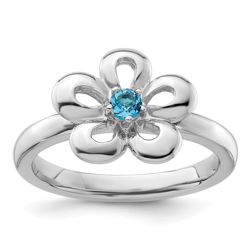 Sterlingsilber Stapelbar Expressions Poliert Blautopas Blume Ring