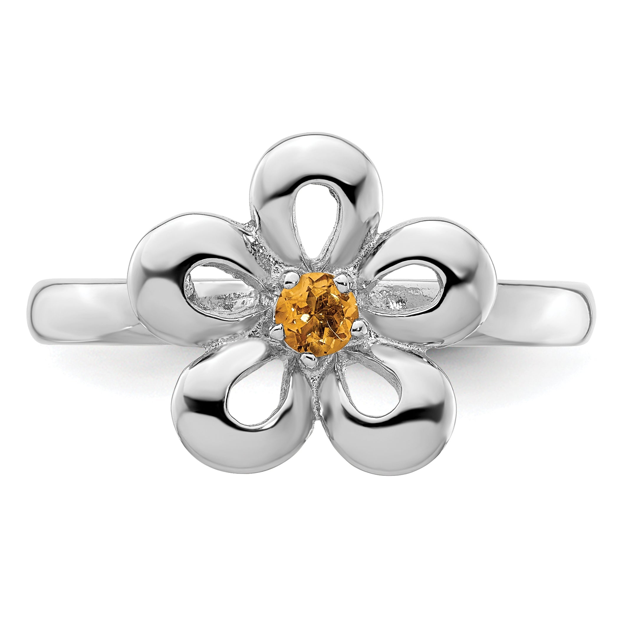Sterlingsilber Stapelbar Expressions Poliert Citrin Blume Ring
