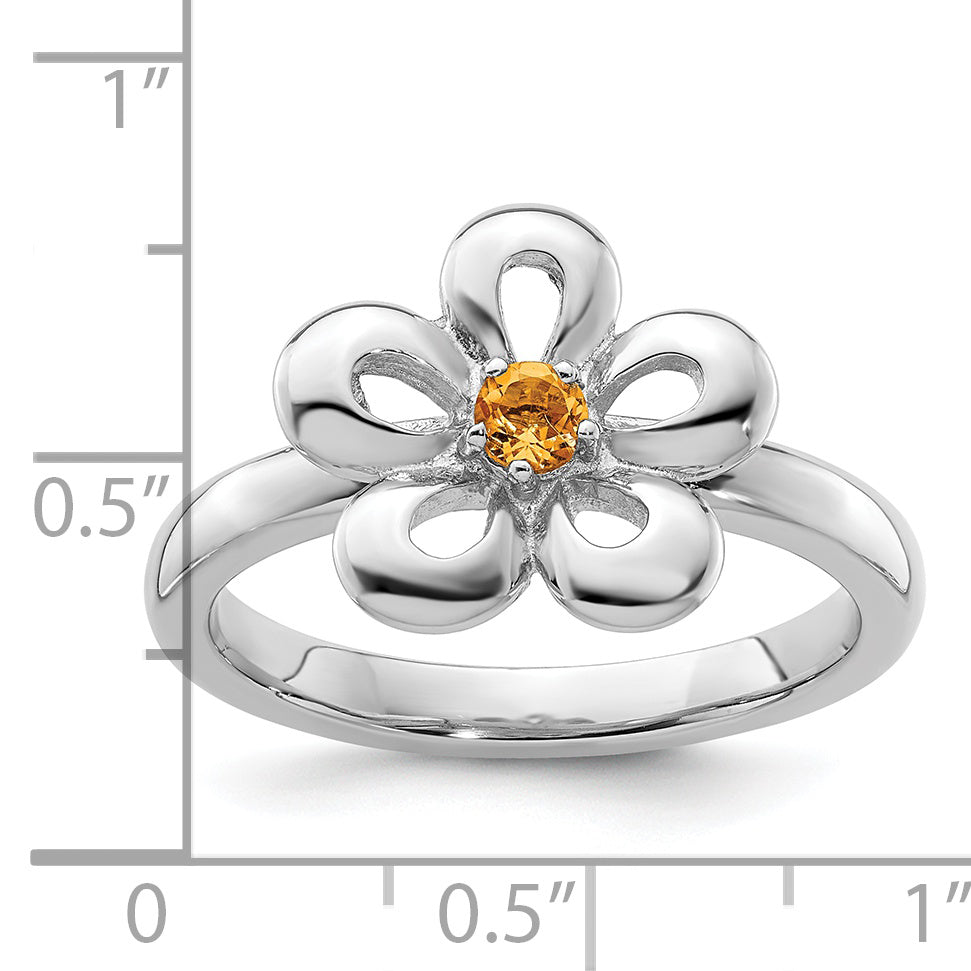 Sterlingsilber Stapelbar Expressions Poliert Citrin Blume Ring