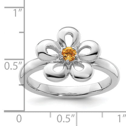 Sterlingsilber Stapelbar Expressions Poliert Citrin Blume Ring