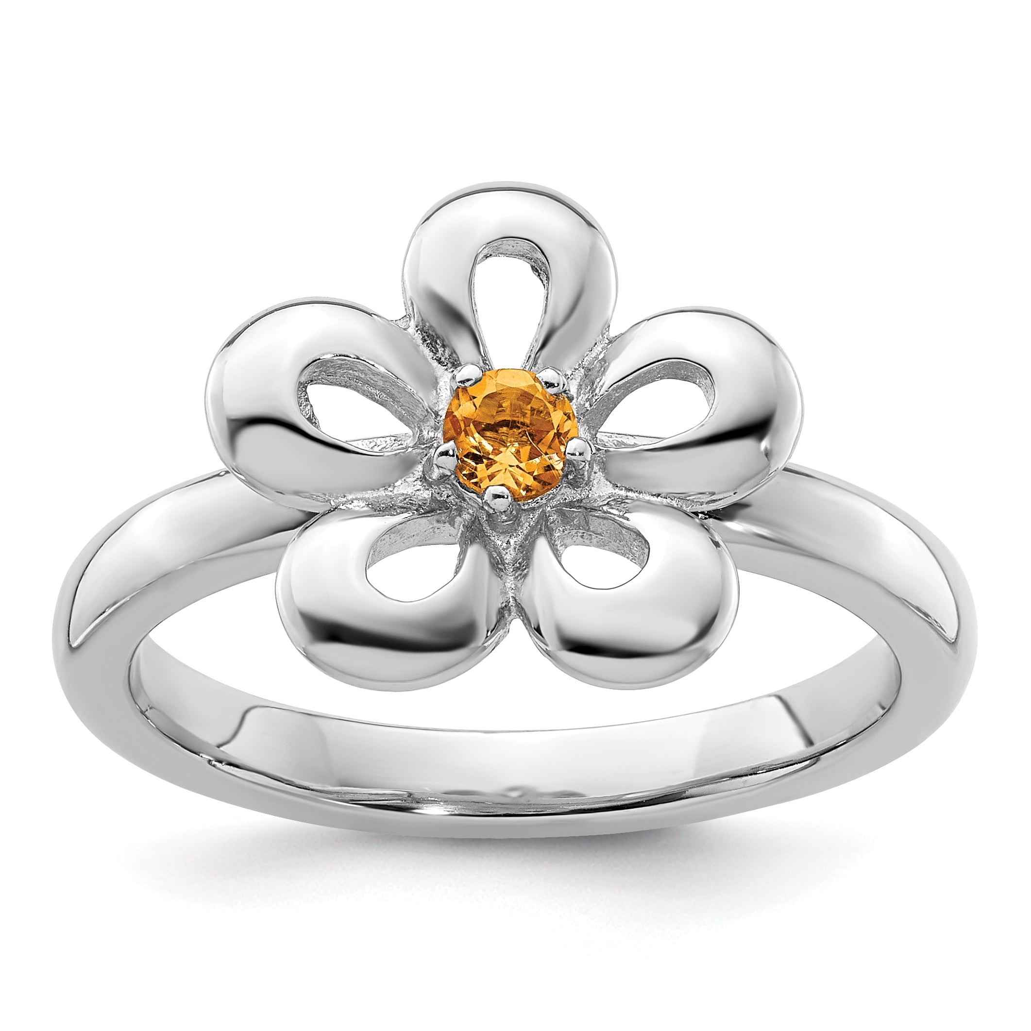 Sterlingsilber Stapelbar Expressions Poliert Citrin Blume Ring