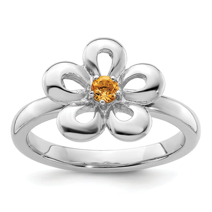 Sterlingsilber Stapelbar Expressions Poliert Citrin Blume Ring