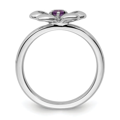 Sterlingsilber Stapelbar Expressions Poliert Amethyst Blume Ring