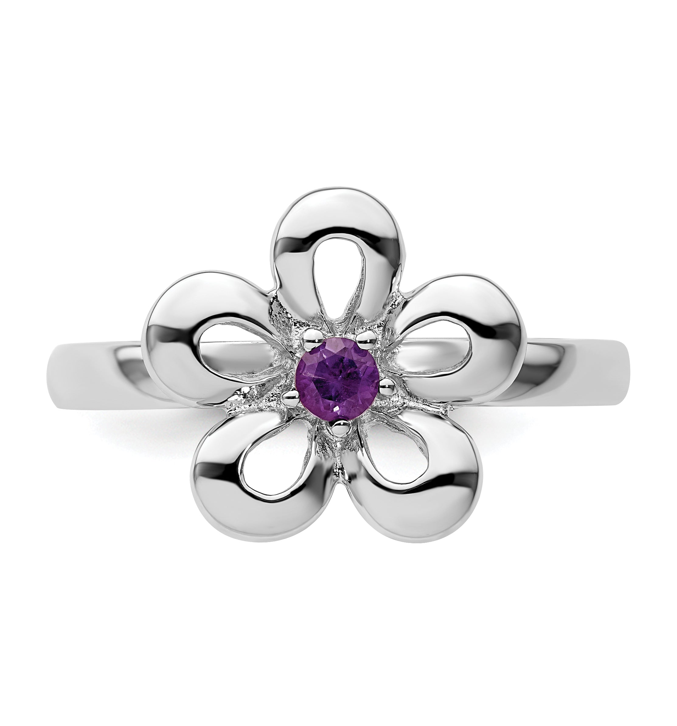 Sterlingsilber Stapelbar Expressions Poliert Amethyst Blume Ring