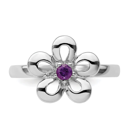 Sterlingsilber Stapelbar Expressions Poliert Amethyst Blume Ring