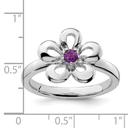 Sterlingsilber Stapelbar Expressions Poliert Amethyst Blume Ring