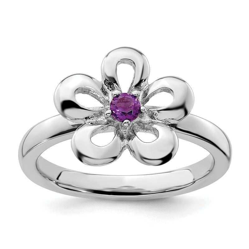 Sterlingsilber Stapelbar Expressions Poliert Amethyst Blume Ring