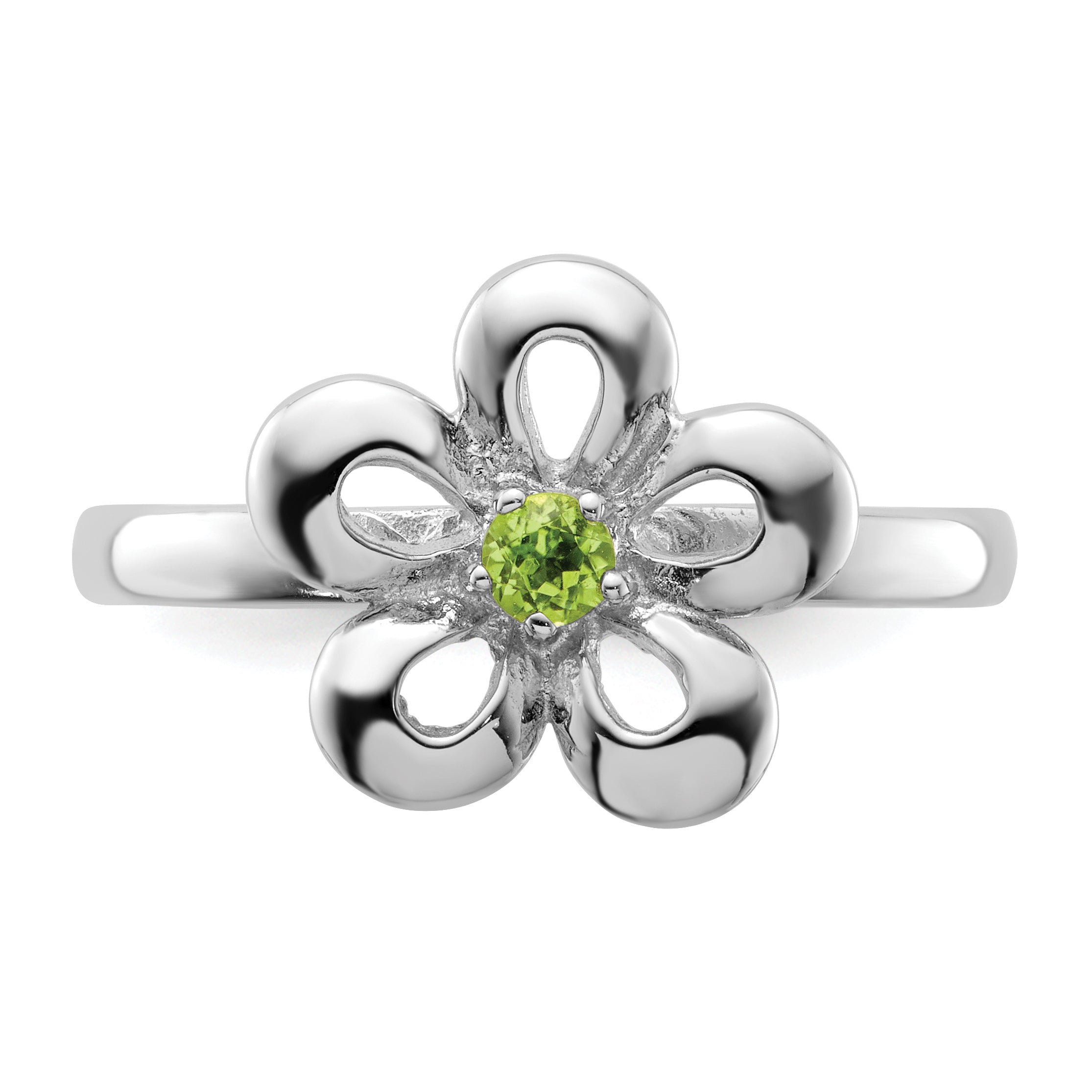 Sterlingsilber Stapelbar Expressions Poliert Peridot Blume Ring