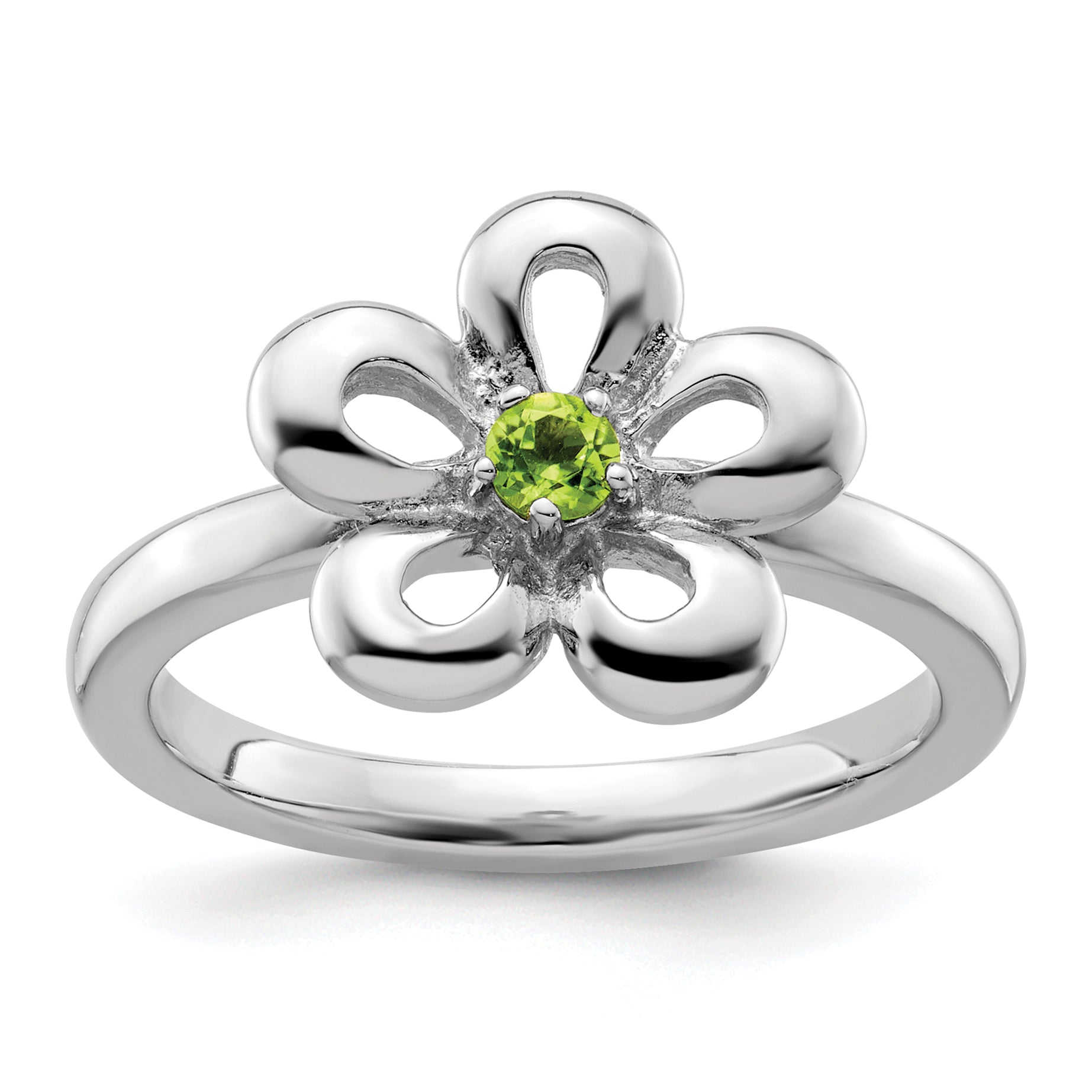 Sterlingsilber Stapelbar Expressions Poliert Peridot Blume Ring
