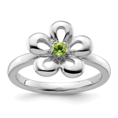 Sterlingsilber Stapelbar Expressions Poliert Peridot Blume Ring