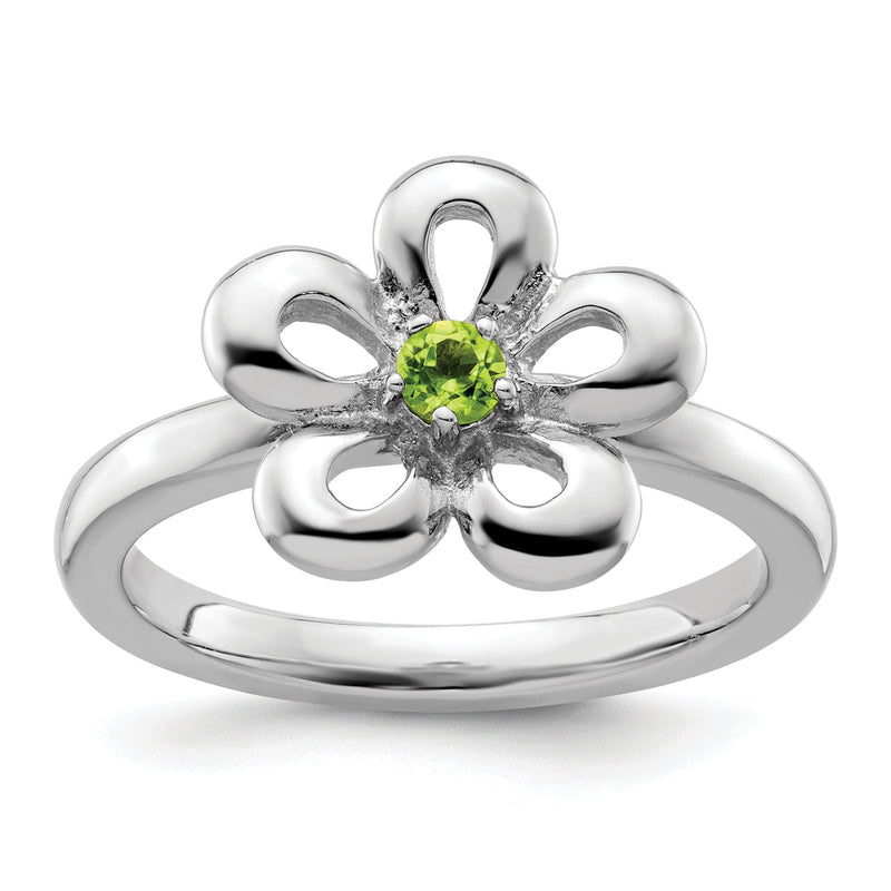 Sterlingsilber Stapelbar Expressions Poliert Peridot Blume Ring