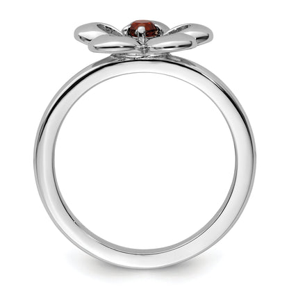 Sterlingsilber Stapelbar Expressions Poliert Granat Blume Ring