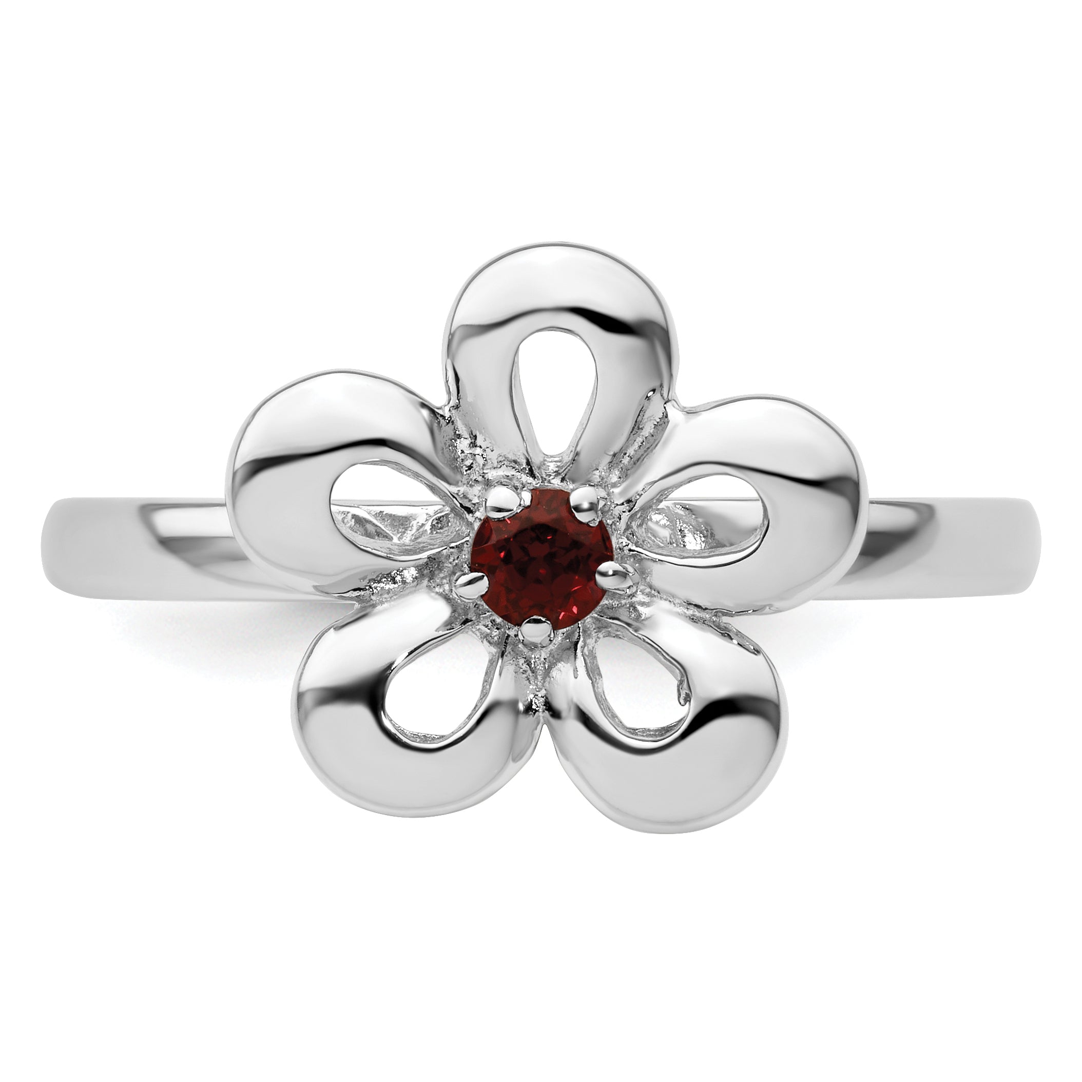 Sterlingsilber Stapelbar Expressions Poliert Granat Blume Ring