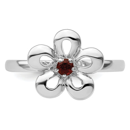 Sterlingsilber Stapelbar Expressions Poliert Granat Blume Ring