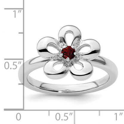 Sterlingsilber Stapelbar Expressions Poliert Granat Blume Ring