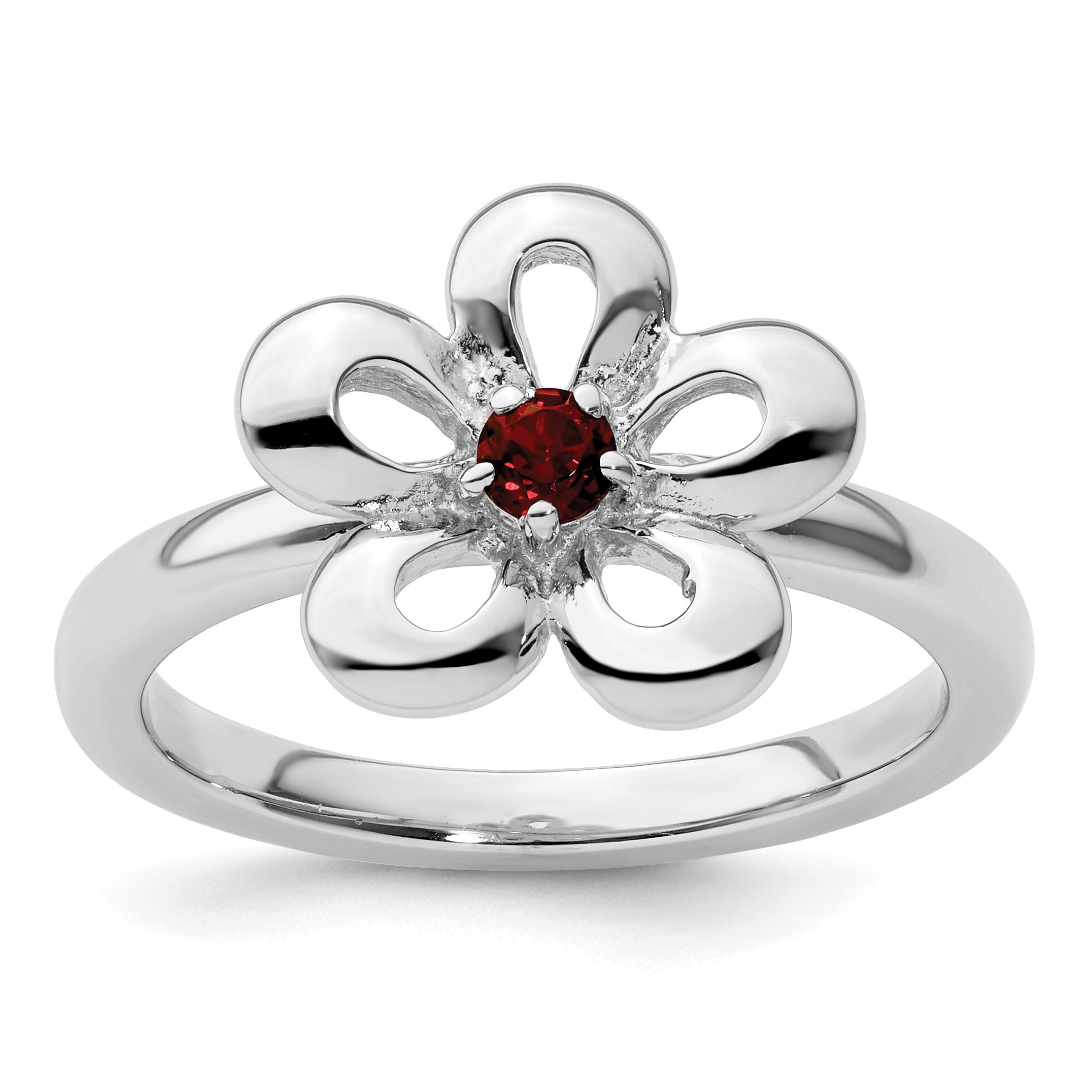 Sterlingsilber Stapelbar Expressions Poliert Granat Blume Ring