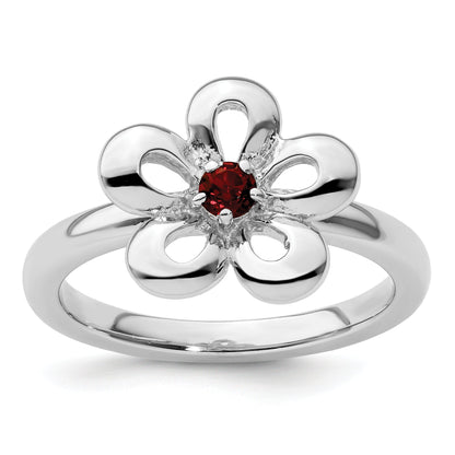 Sterlingsilber Stapelbar Expressions Poliert Granat Blume Ring