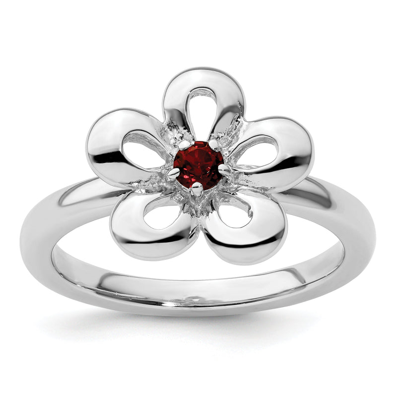 Sterlingsilber Stapelbar Expressions Poliert Granat Blume Ring