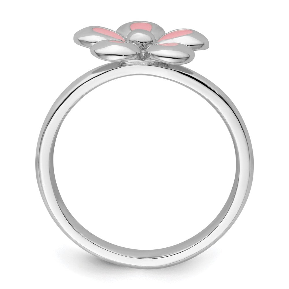 Sterlingsilber Stapelbar Expressions Poliert Rosa Emailliert Blume Ring