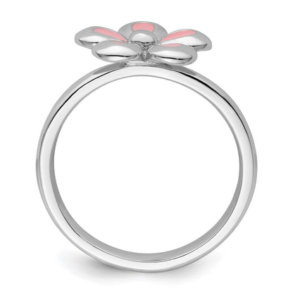 Sterlingsilber Stapelbar Expressions Poliert Rosa Emailliert Blume Ring