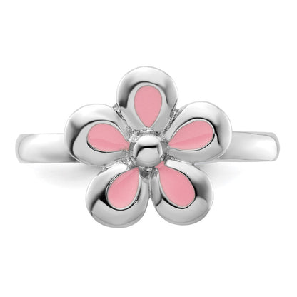 Sterlingsilber Stapelbar Expressions Poliert Rosa Emailliert Blume Ring