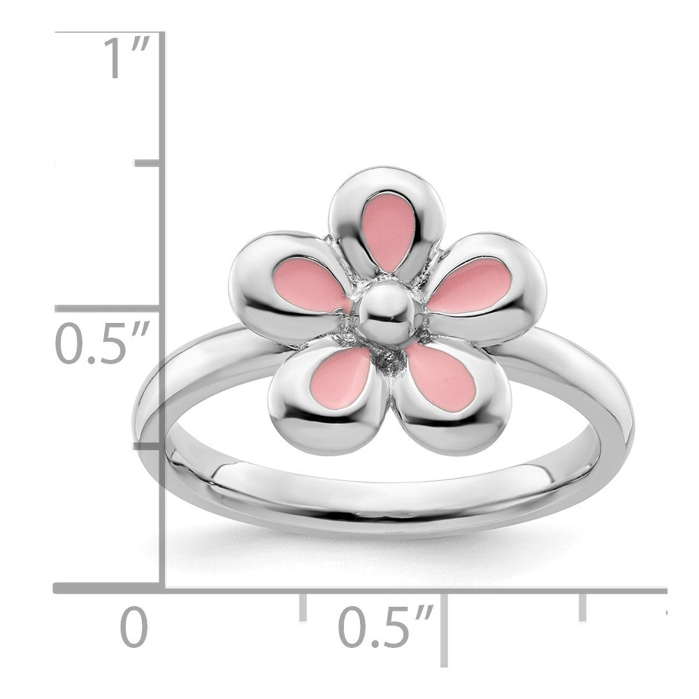Sterlingsilber Stapelbar Expressions Poliert Rosa Emailliert Blume Ring