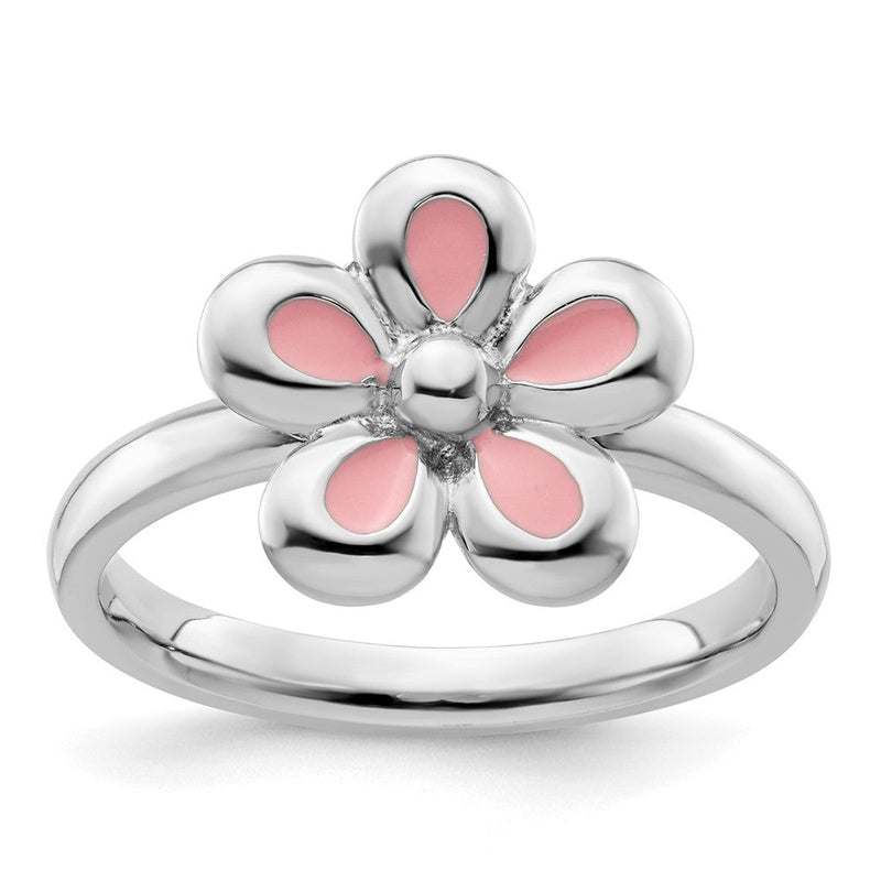 Sterlingsilber Stapelbar Expressions Poliert Rosa Emailliert Blume Ring