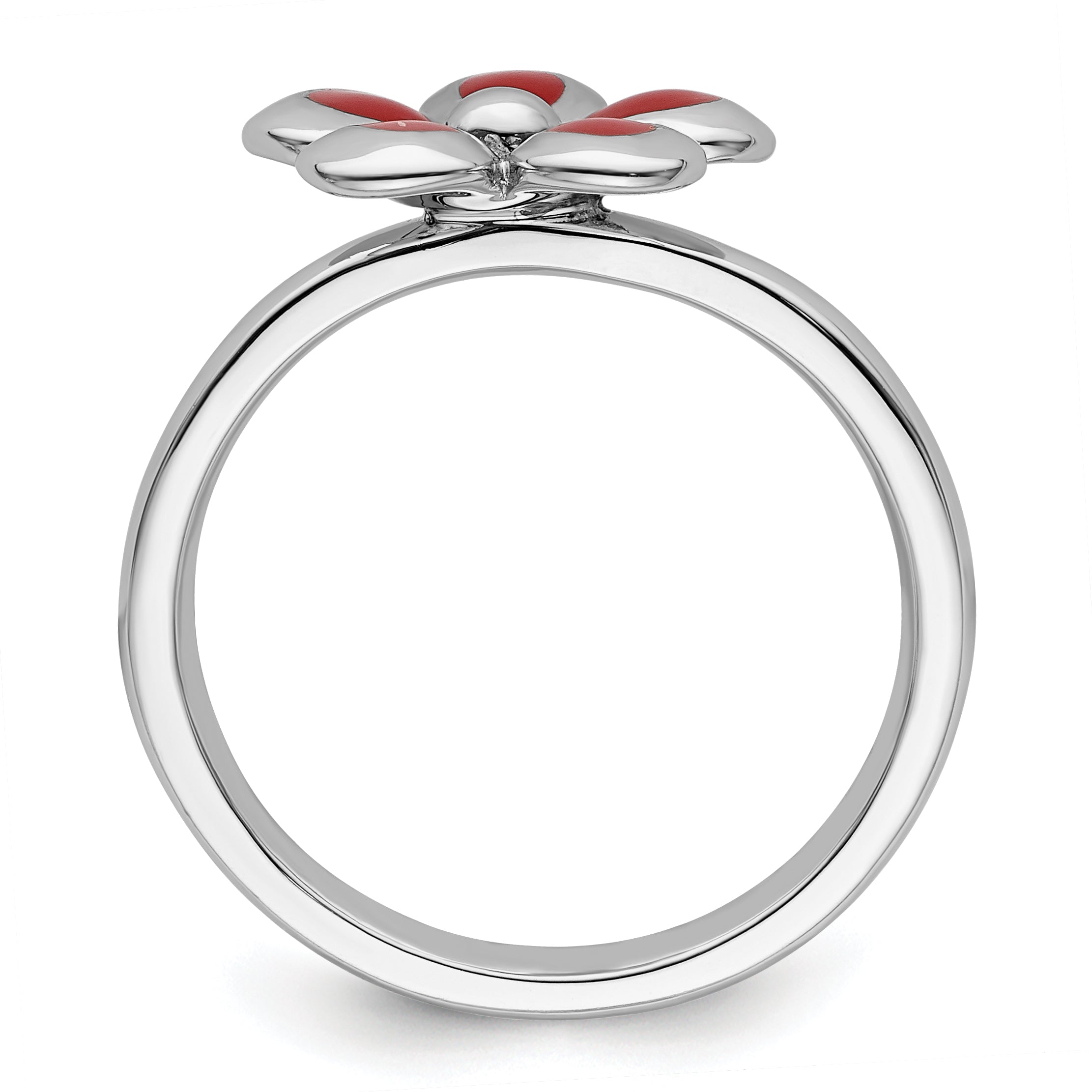 Sterlingsilber Stapelbar Expressions Poliert Rot Emailliert Blume Ring